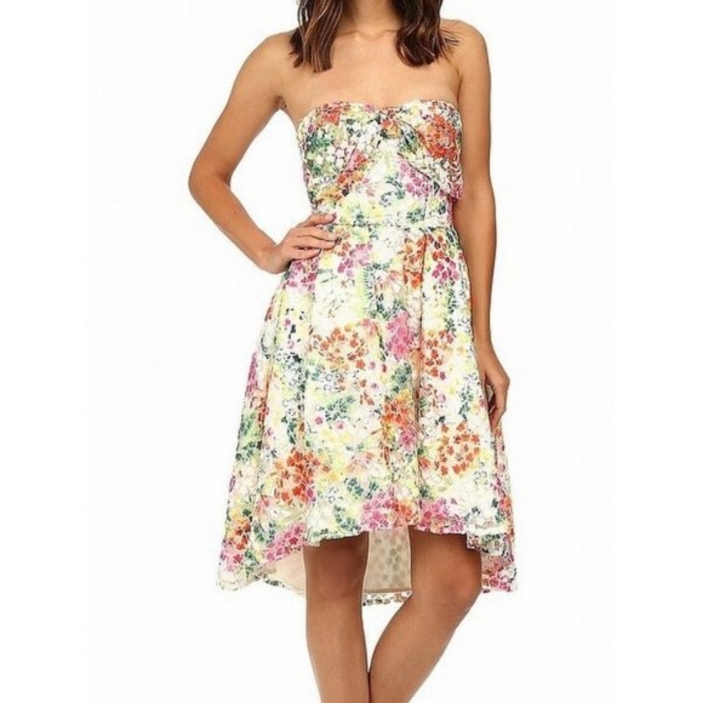 Eva By Eva Franco Floral A Line Strapless Dress 10